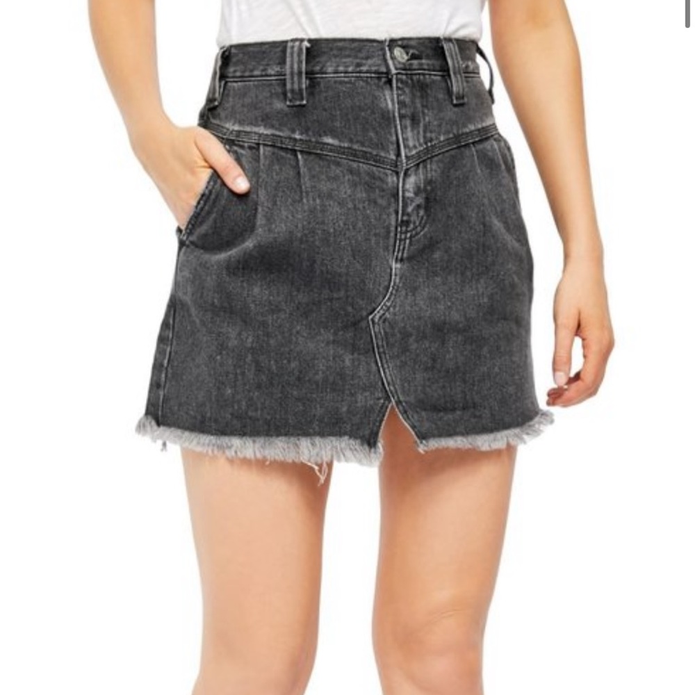 Free People Faded Black Frayed Hem Sidecar Distressed Mini Skirt
